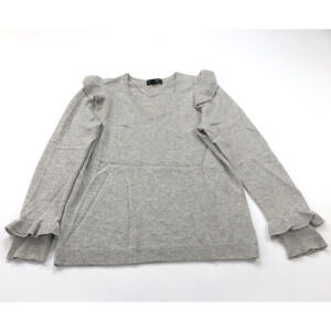 Charter Club Cashmere Luxury Medium V-Neck Pullover Scalloped Sweater Gray